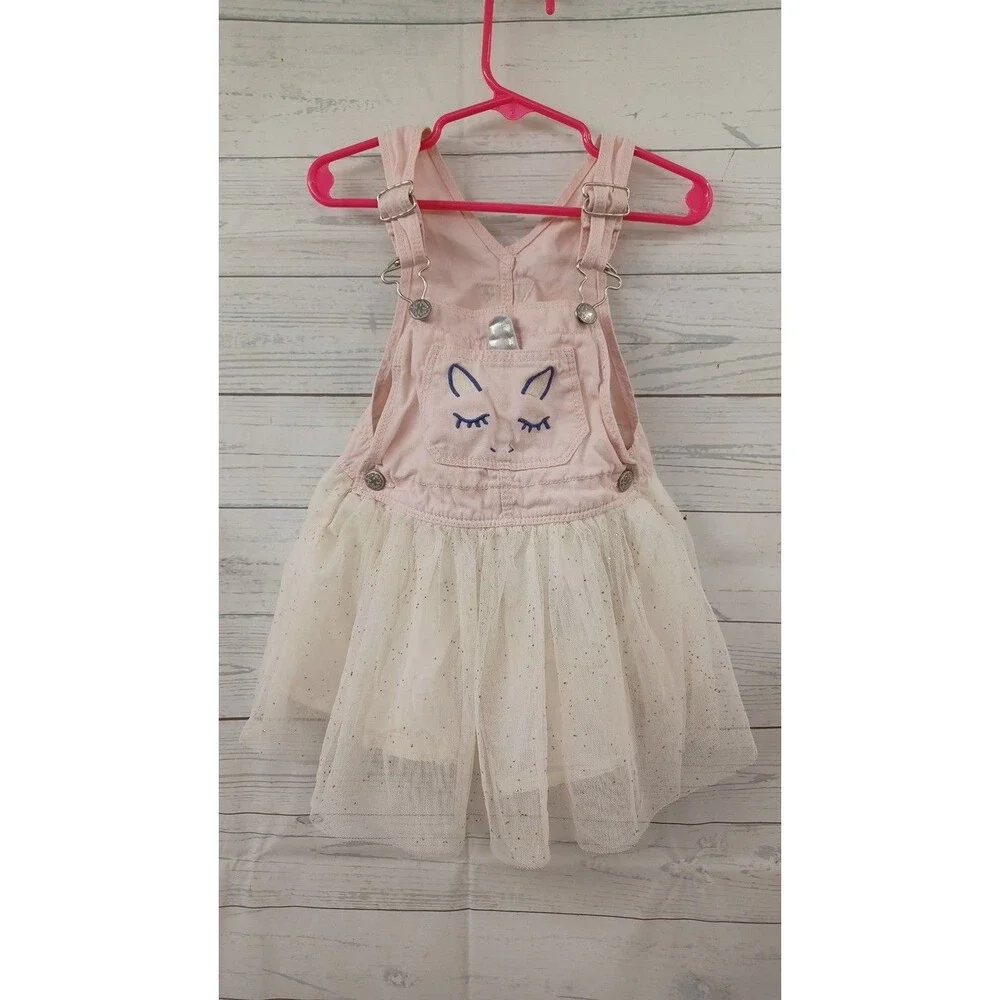 Oshkosh BGosh Size 3T Little Girls Unicorn Tutu Jean Overalls Dress
